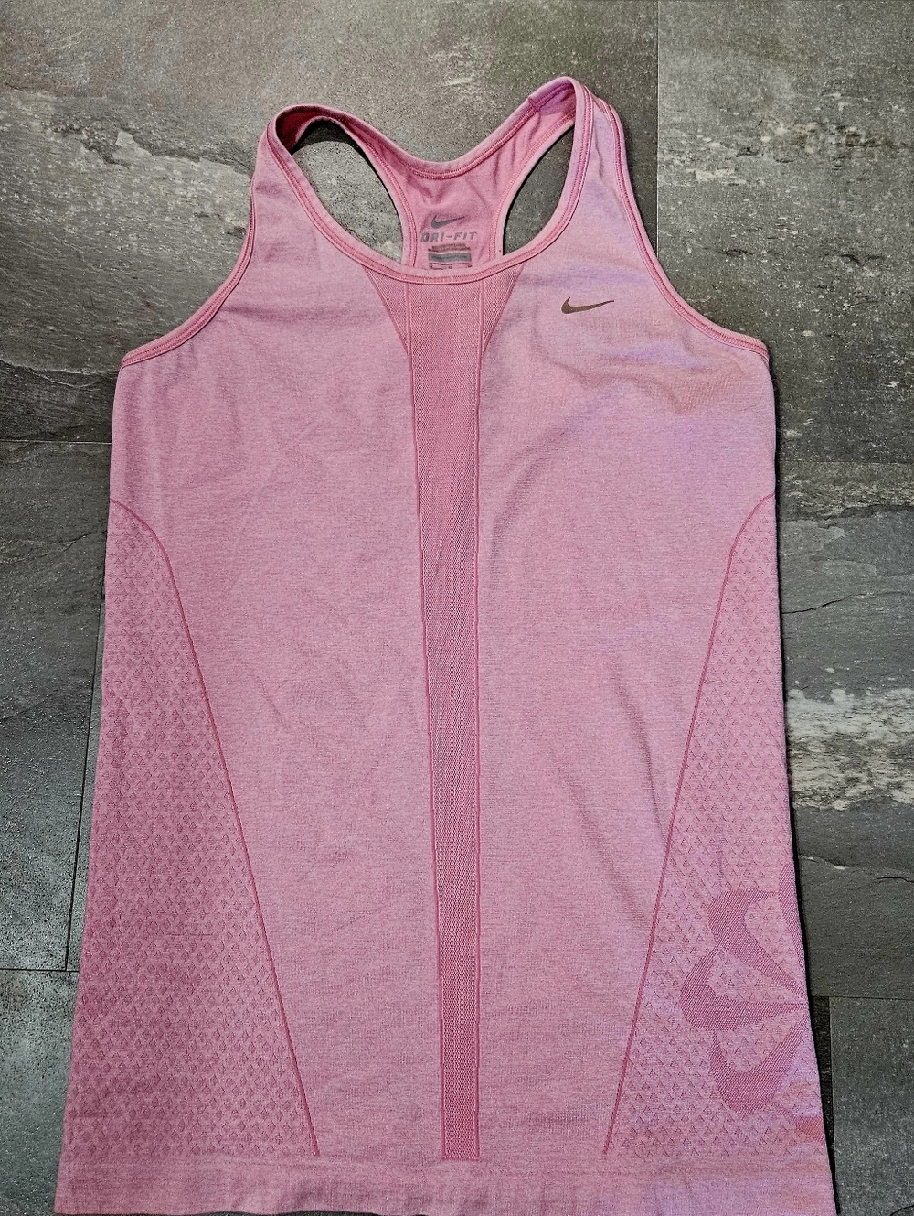 Nike Dri-Fit Heathered Pink Racerback Tank Top. Hip Length. Size M.